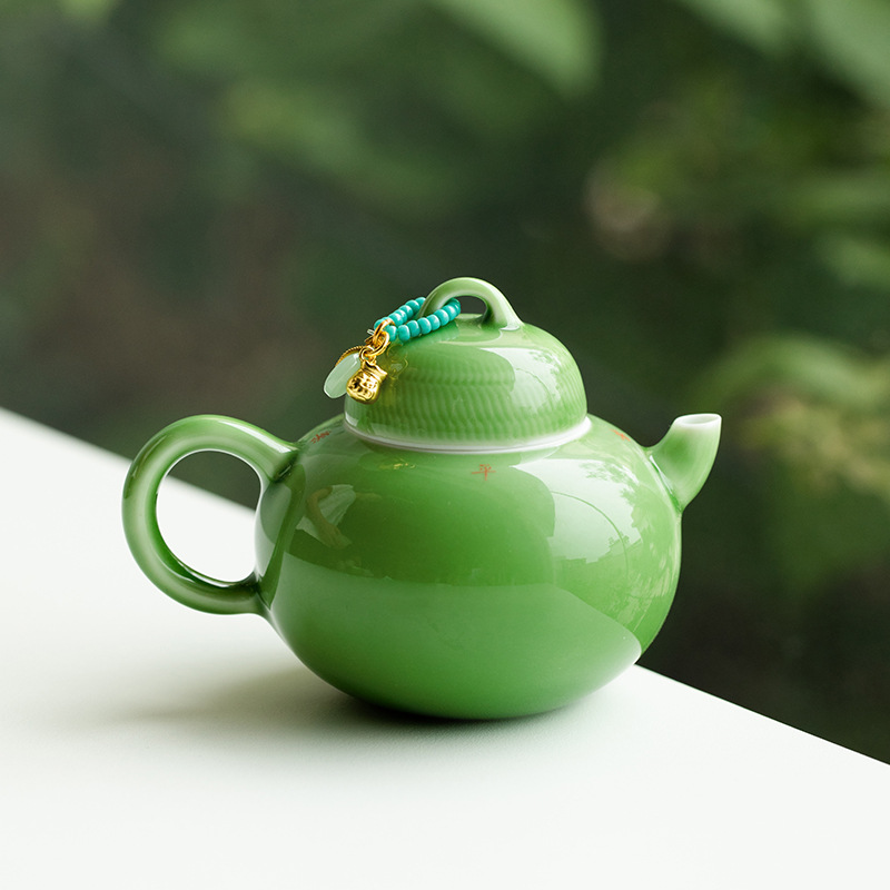 昌朴居祖母绿陶瓷茶壶单个泡茶壶中式功夫茶具家用小瓷壶色釉茶壶