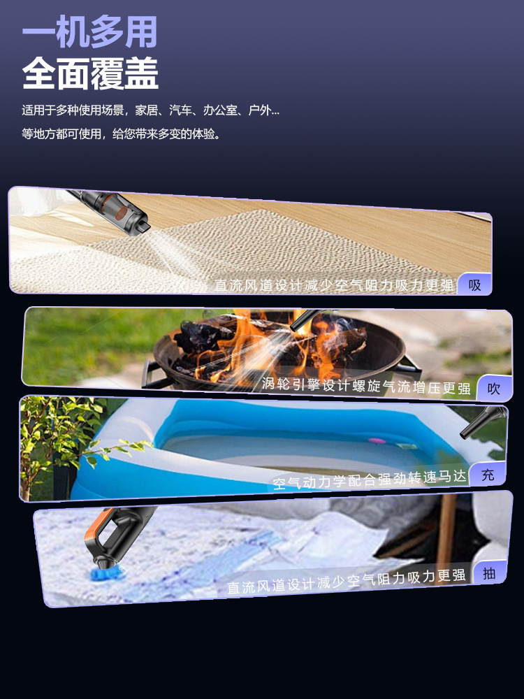 Car-mounted vacuum cleaner with super powerful suction, brushless handheld small household vacuum cleaner, suction and blowing integrated wireless vacuum cleaner