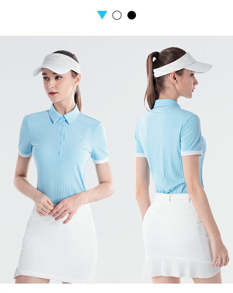 Áo thun polo cổ chữ V nữ ngắn tay thể thao golf mùa xuân — YF678-Áo màu xanh nhạt, YF678-Áo màu đen, YF678-Áo màu trắng chi tiết 5