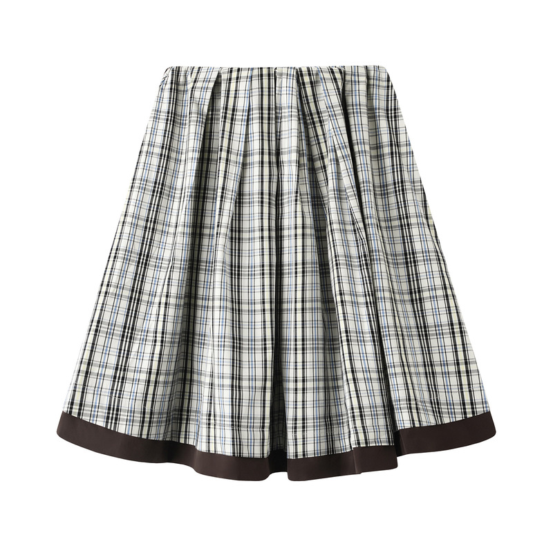 2025冬季新款女装撞色拼接刺绣花格子A字半身裙短裙子RL91503212|undefined