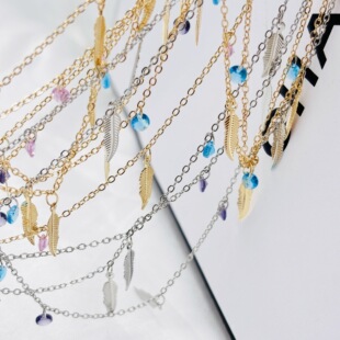 DIY color retention chain pink blue purple zircon feather leaves hanging drill exotic clothing turban tassel zircon accessories wholesale