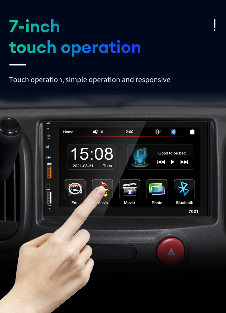 7101 Car Mp5 Bluetooth Player with High-Definition Touch Screen, Reversing Image, Fm Radio, Dual USB Ports