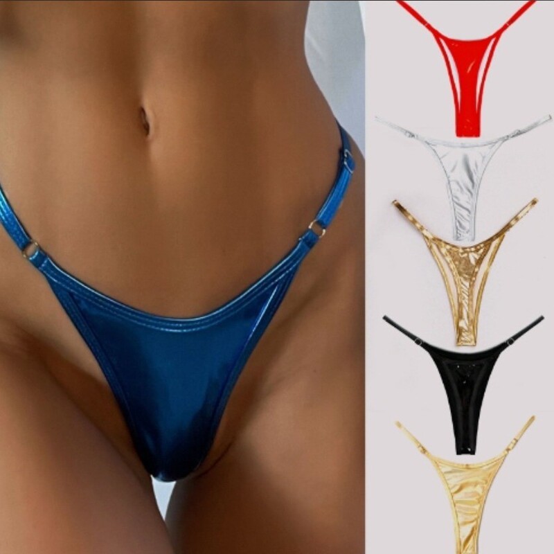 2025 New European and American Amazon Cross-Border Women's Briefs, Sexy Solid Color Gold-Stamped Resort Hot Spring Foreign Trade Swimwear