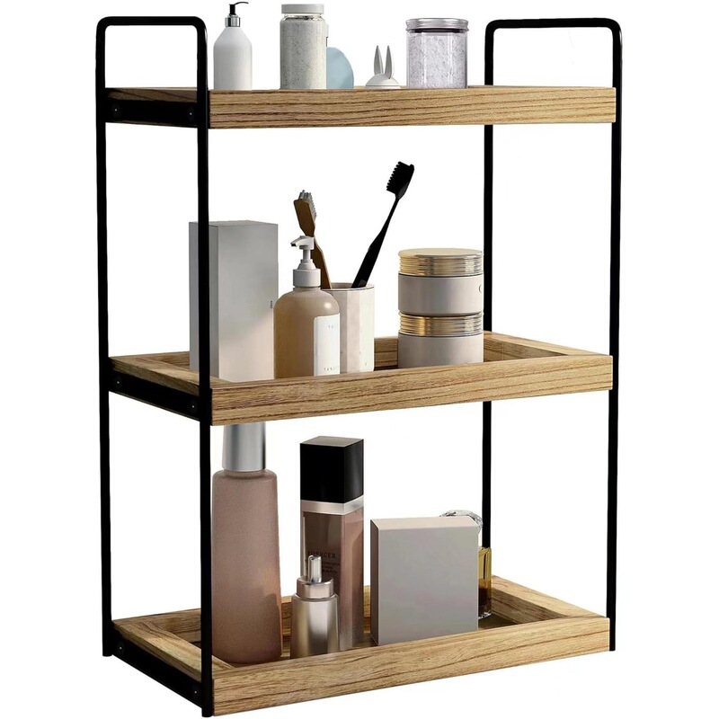 3-Layer Wooden Desktop Storage Rack, Iron Art Bathroom Countertop, Multi-Purpose Kitchen Storage Rack, Countertop Spice Rack