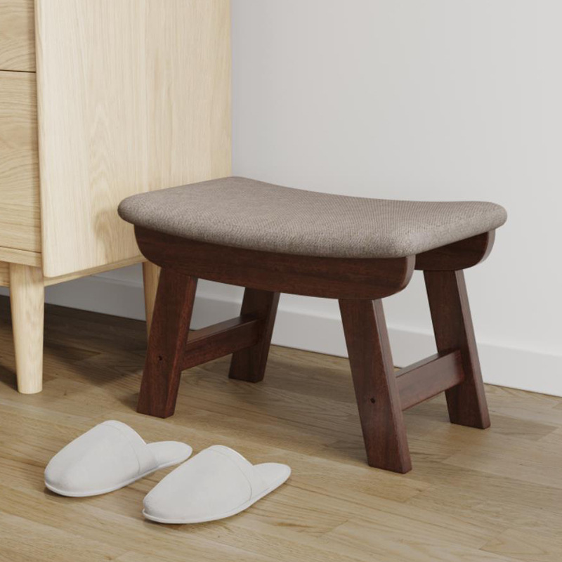 Spot Simple Small Stool Solid Wood Shoe Changing Stool Soft Bag Moon Stool Cotton and Linen Stool Living Room Household Wooden Stool