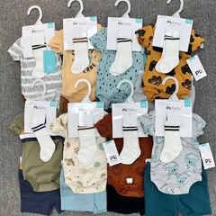 外貿新生兒純棉包屁衣短褲襪子三件套男寶寶夏季新款