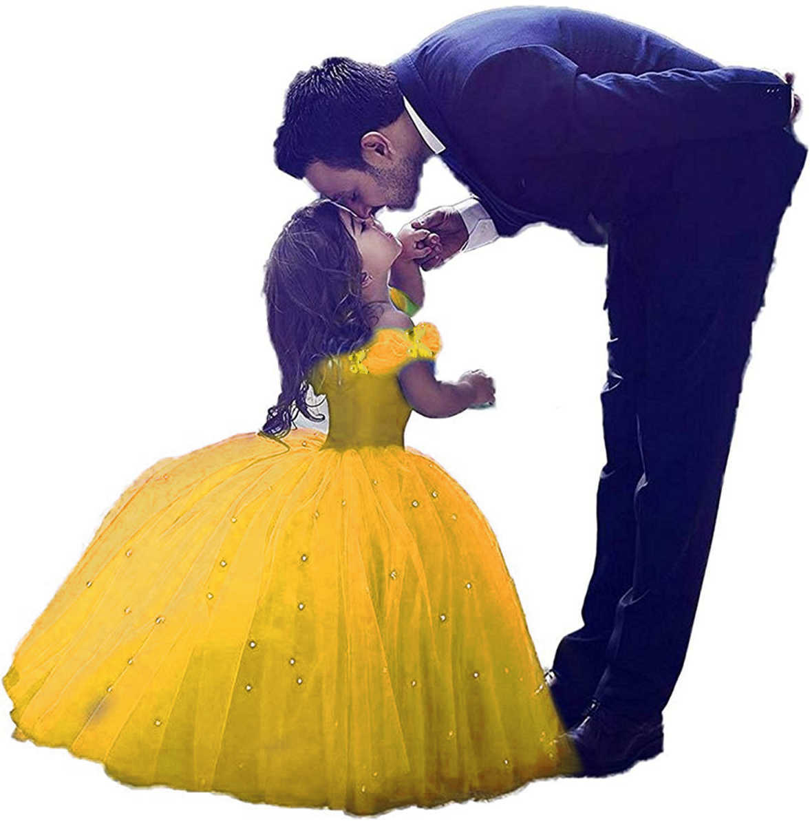 Ropa infantil transfronteriza, vestidos formales para niñas, vestidos de niña de las flores para bodas, vestidos de princesa Cenicienta de un solo hombro para niñas, vestidos largos de tul abullonados estilo anfitriona.