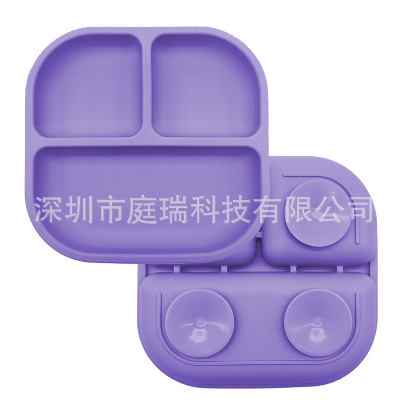 Plato para niños plato de rejilla de silicona cuadrado plato de suplemento de alimentos para bebés integrado tres Placa de rejilla lechón resistente a la caída de calidad alimentaria