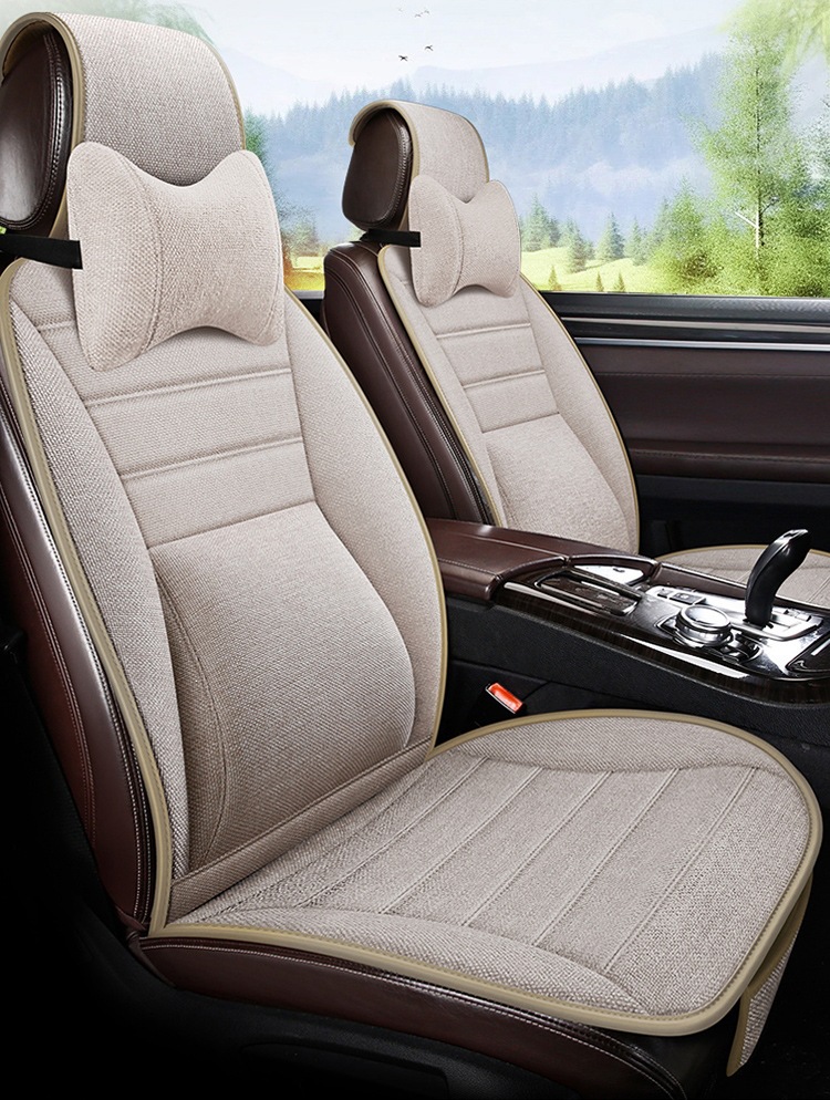 New Linen Large Lumbar Support Cushion, Breathable Fabric for All Seasons, Slim Waist Design, Five-Seater Car Seat Cover, Non-Slip Linen Seat Cushion