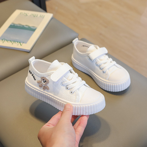 2024 Spring New Bear Style Children's Canvas Shoes for Girls and Boys, Breathable Soft Sole Casual Board Shoes