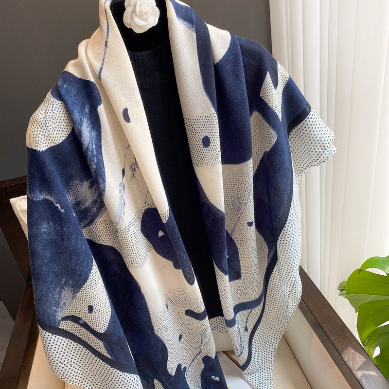 Simple elegante anacardo impreso algodón decorativo y lino mano-sensación bufanda cuadrada grande 135*135cm playa protector solar chal bufanda de seda