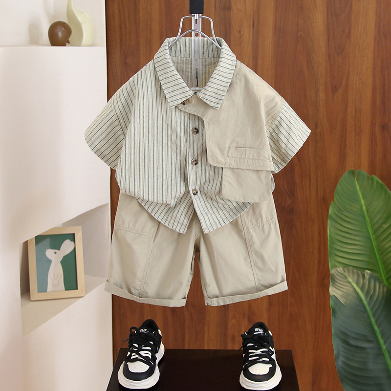 5208 Traje de verano para niños 2025 nuevo estilo atractivo moda para niños marca de moda bebé versión coreana de dos piezas de manga corta marea