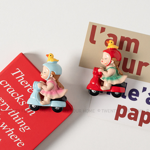 Cute Motorcycle Girl Refrigerator Magnet Internet Celebrity 3D Stereo Magnetic Sticker Personalized Creative Magnetic Decoration Suction King