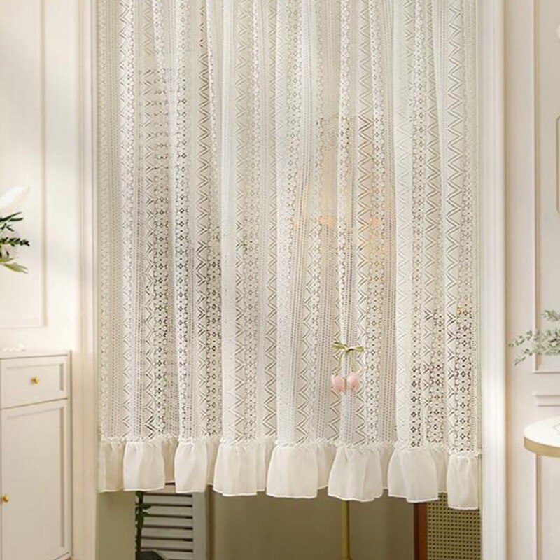 New no-punch door curtain with magic tape, half curtain, French-style white lace sheer curtain, partition rod curtain, bedroom sheer curtain New no-punch door curtain with magic tape, half curtain, French-style white lace sheer curtain, partition rod curtain, bedroom sheer curtain