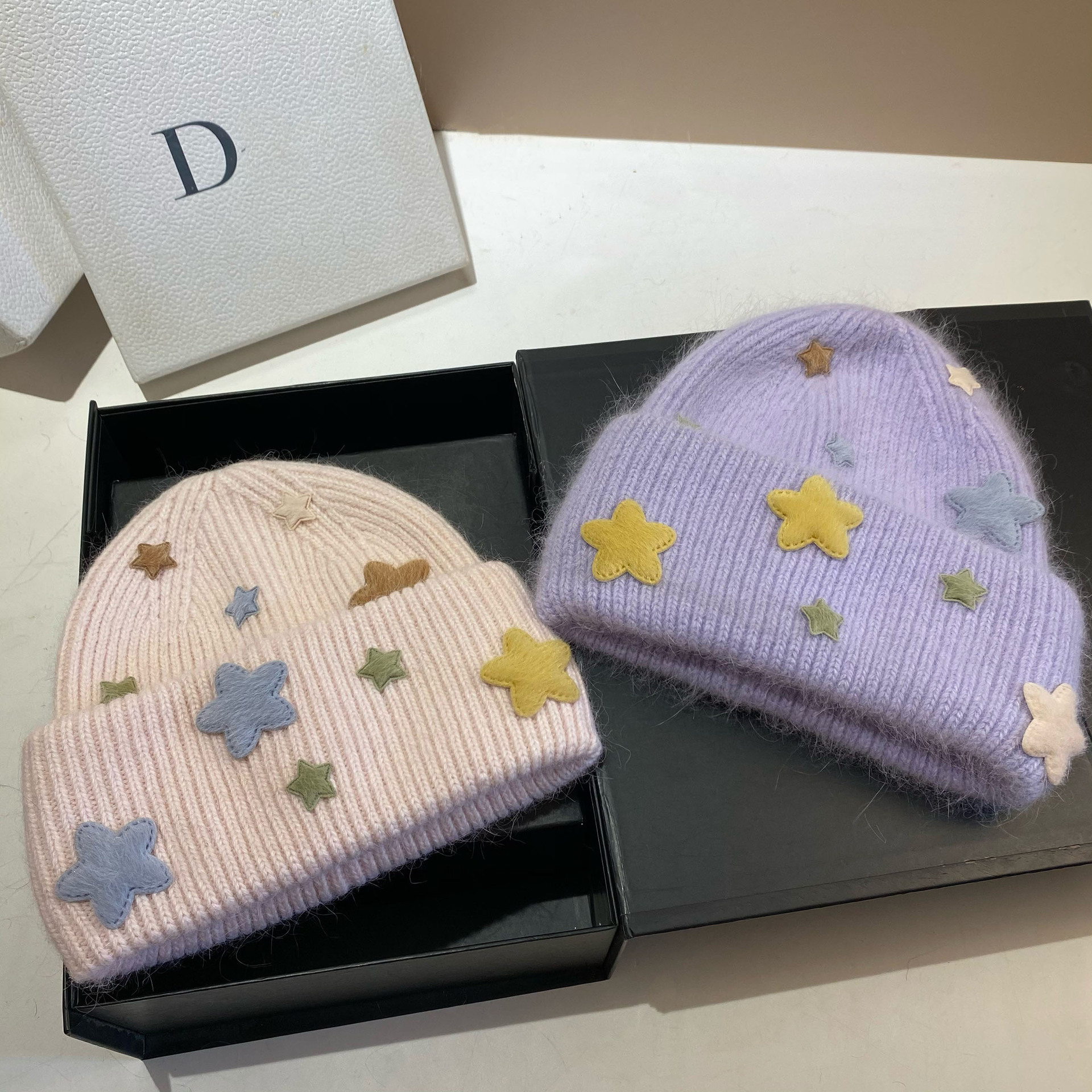 Gorro beanie de punto para mujer de pelo de conejo invierno_voghion.com