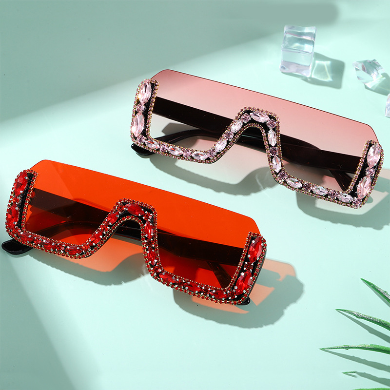 Exaggerated Solid Color Pc Square Diamond Half Frame Women's Sunglasses display picture 3