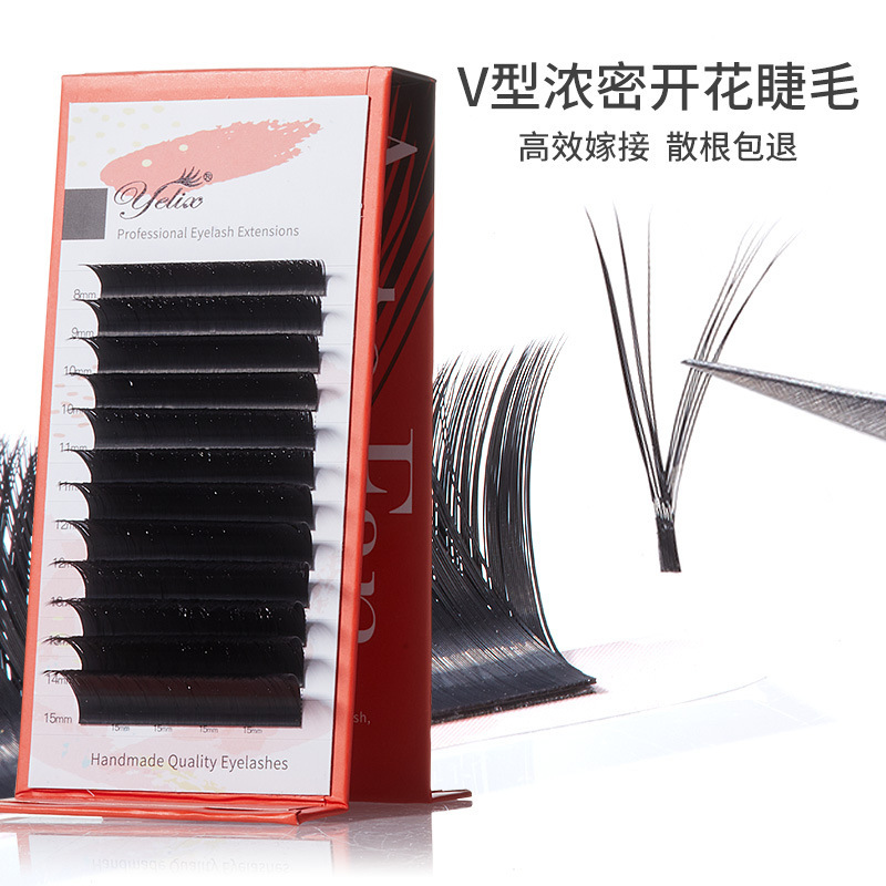 Fábrica de belleza, pestañas densas, pestañas falsas al por mayor, pestañas falsas, flores de cola, no dispersas en forma de V, pestañas de injerto de pelo redondo.