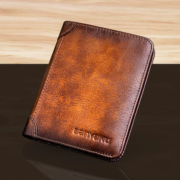 Banbanu Cross-Border Men's Wallet Rfid Anti-Theft Brush Ultra-Thin First-Layer Cowhide Short Genuine Leather Wallet Wholesale