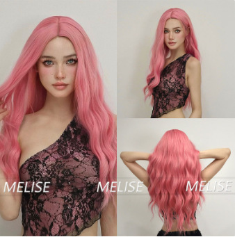 European and American Wig Temu Hot-Selling Middle-Parted Water Ripple Long Curly Wig Women's Chemical Fiber High-Temperature Silk Full-Head Wig