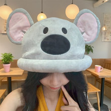 厂家现货日系卡通大耳朵小鼠毛绒秋冬帽子女甜美可爱袋鼠小豆帽子