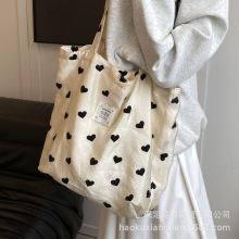 ins爱心帆布包法式复古旅行小众大学生单肩包大容量文艺托特包包