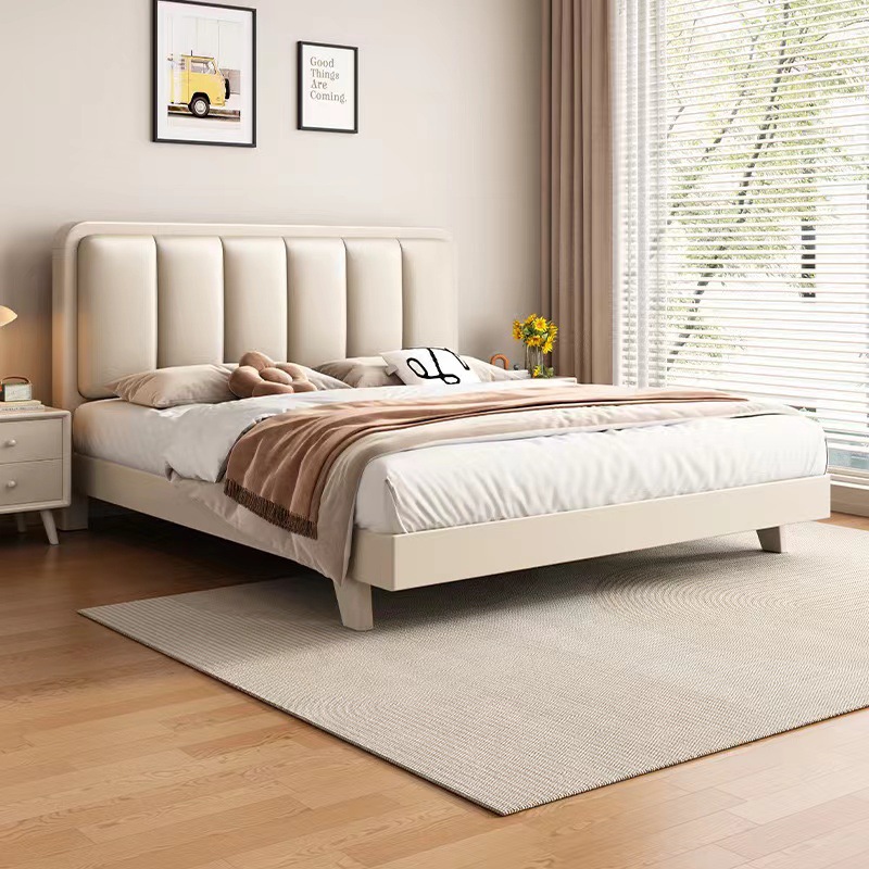 Cama silenciosa de estilo crema blanca nórdica moderna simple cama de madera maciza 1.5m 1.8 cama principal cama económica