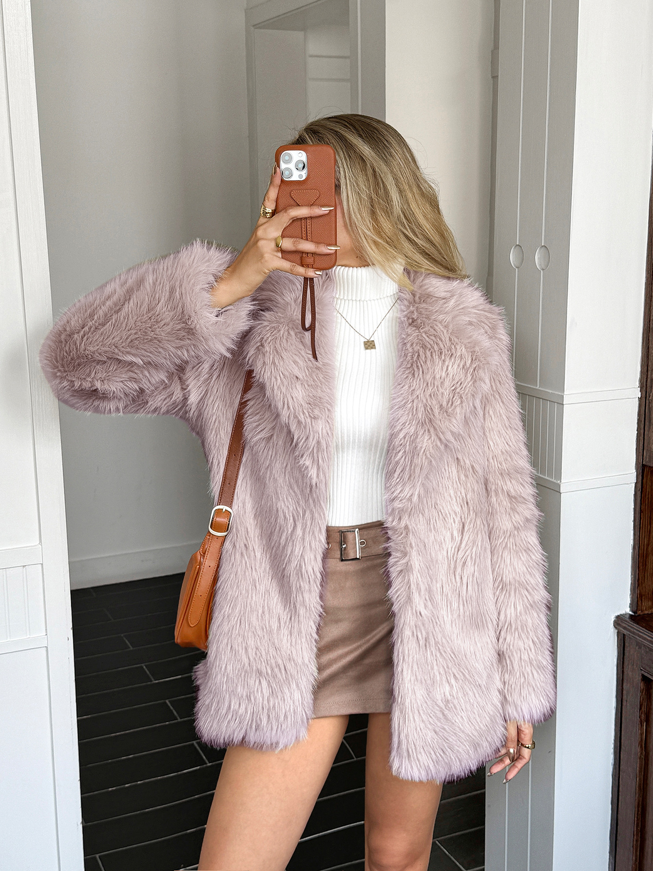 Elegant Long Sleeve Faux Fur Coat For Women - Winter Fashion Outerwear With Detachable Collar_ecoleips.com
