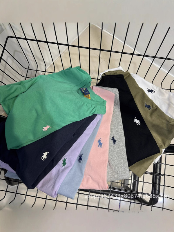 高品質 RL25 夏の新ファッションラウンドネックポニー刺繍多用途痩身半袖 Tシャツ女性のトップス|undefined