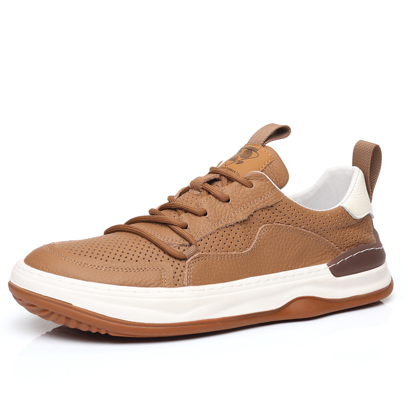 Piel de vaca de primera capa 2025 verano nuevo estilo sandalias de hombre cuero hombres transpirables zapatos blancos zapatos perforados de todo fósforo zapatos de hombre