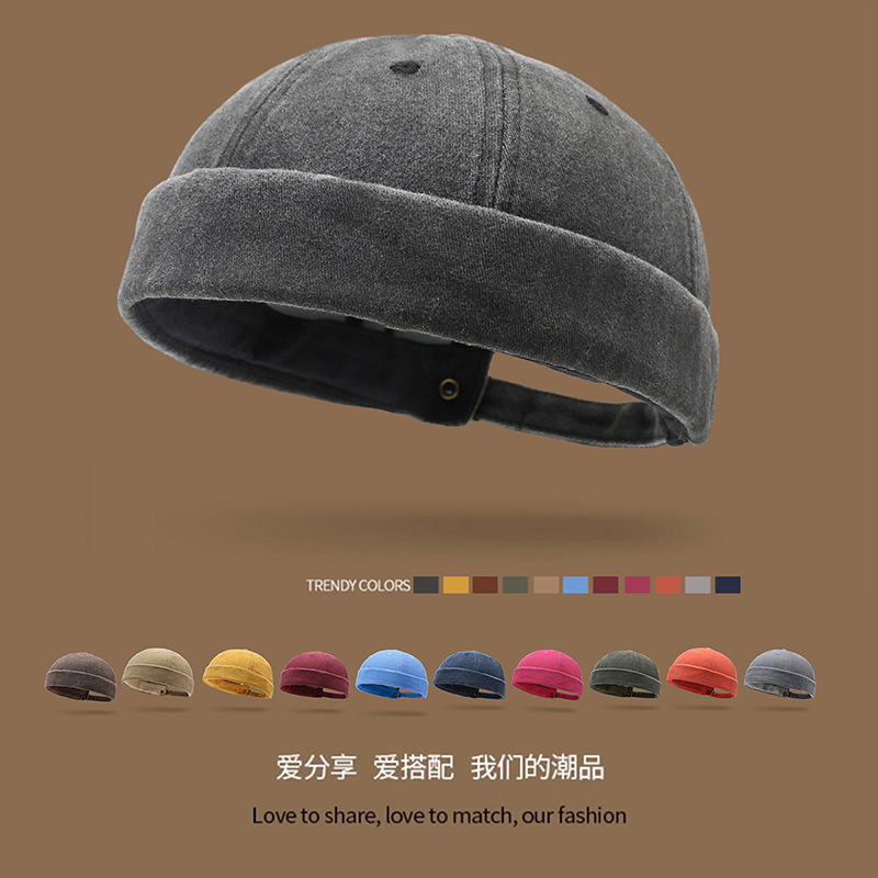 Spring and Autumn New Style Washed Cotton Melon Cap, Couple Street Hip-Hop Soft Top Tang Hat, Unisex Versatile Landlord Hat