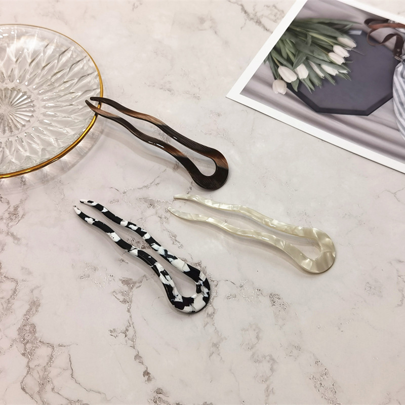 Corea del Sur acetato en forma de U giro horquilla adulto simple elegante palillos hacia fuera decoración pelo accesorios bola cabeza updo