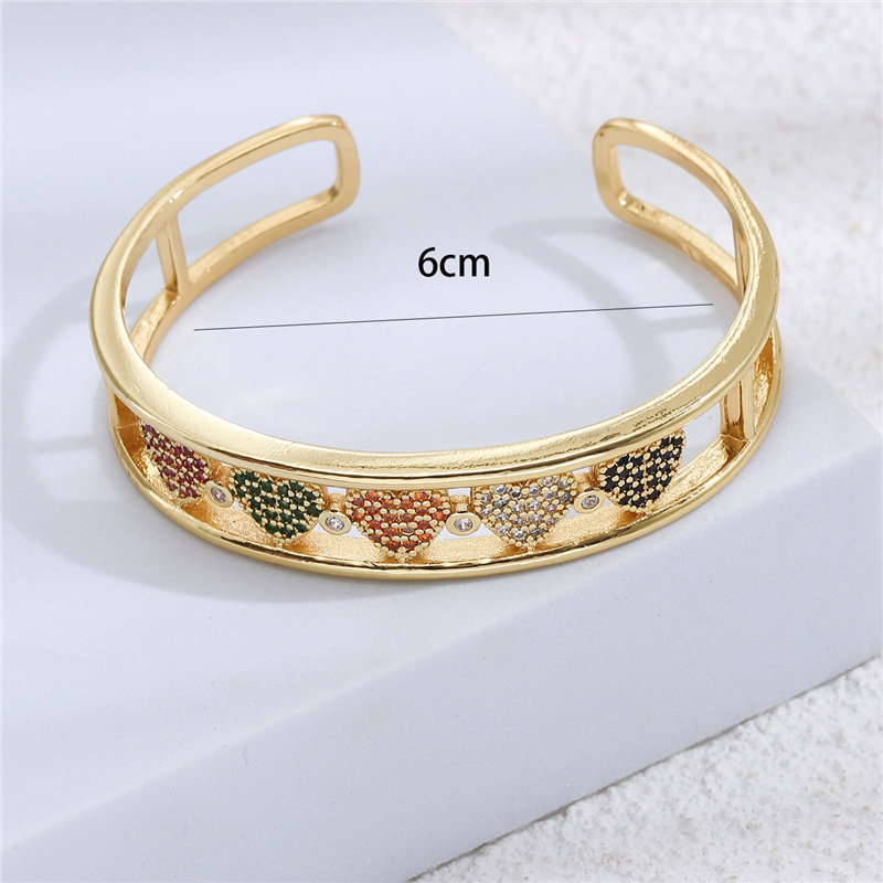 European And American Real Gold Electroplating Open Bracelet Color Zirconium Love Adjustable Bracelet display picture 1