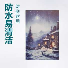 跨境厂家直销雪景LED帆布画客厅装饰画餐厅雪景帆布挂画带流星灯