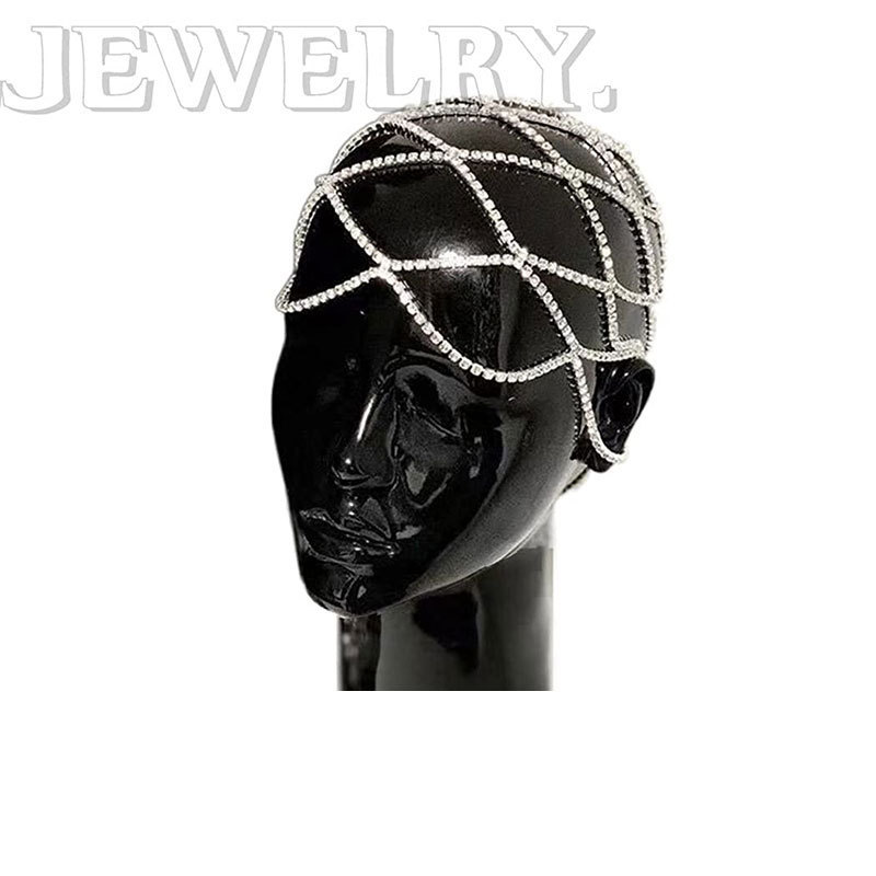 网状Crytsal 水钻发链 夸张气质多层满钻发饰欧美Hair chain