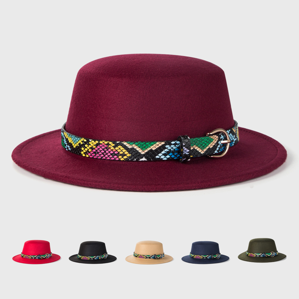 Autumn And Winter New Woolen Jazz Hat Male Leopard Leather Buckle Accessories Felt Hat display picture 1