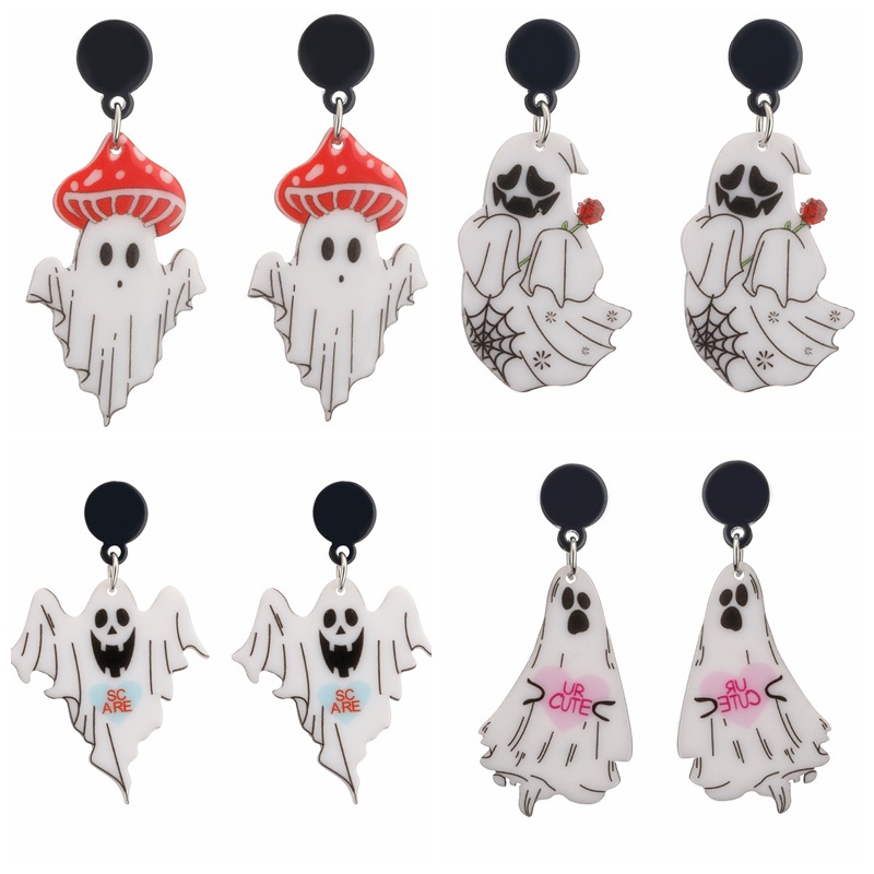 Amazon transfronteriza Horror de Halloween pendientes de la personalidad de la moda acrílico seta cabeza fantasma elfo pendientes