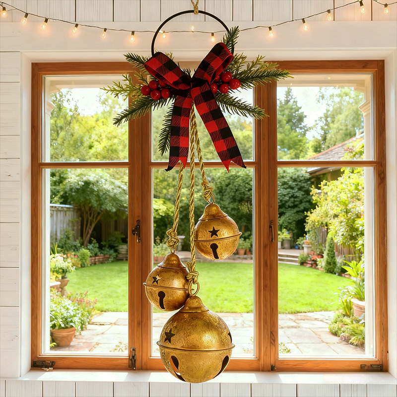 Cross-Border Vintage Distressed Christmas Bell Pendant, Gold Metal Painted Christmas Decoration, Door Hanging Decoration Gift