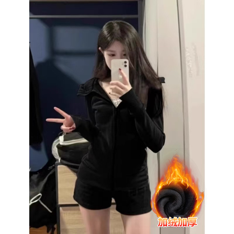 山东即墨卫衣上衣女秋冬休闲高街羽绒内搭运动帽衫秋季显瘦外套|undefined