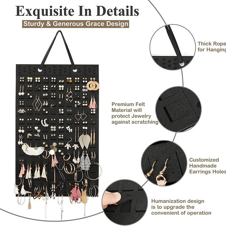 Fieltro colgante bolsa pendientes almacenamiento colgante bolsa colgante montado en la pared joyería colgante bolsa pendientes collar anillo almacenamiento