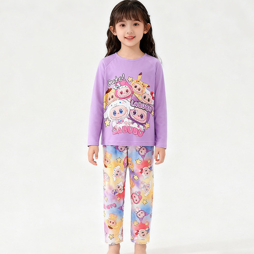 Children's Sleepwear Girls Spring and Autumn Season Children's Home Clothes Medium and Large Children Cartoon Summer Long Sleeve Long Pants Home Clothes Set