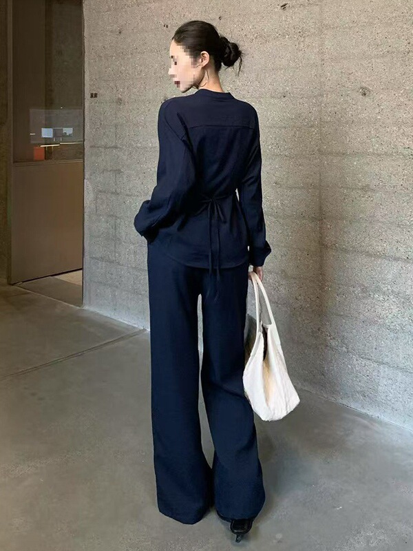 时尚套装女2025秋季新款时髦洋气质长袖衬衫阔腿裤休闲外贸两件套|undefined