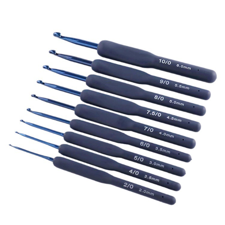 Amazon nuevo producto mango de silicona azul juego de ganchillo suéter de lana herramienta de tejido ganchillo de mango suave azul