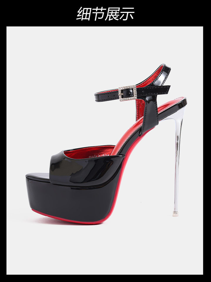 Sandal nữ gót siêu cao 14 cm hở mũi quai ngang phong cách Âu Mỹ — Màu be, màu đen chi tiết 20