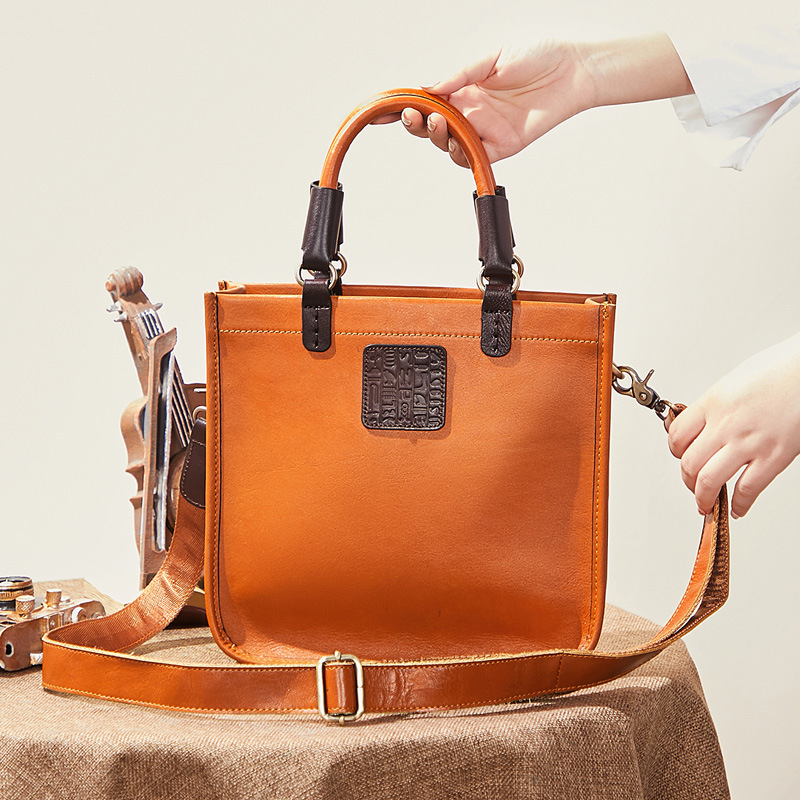 Genuine Leather Bag for Women 2025 New Retro First-Layer Cowhide Simple Contrasting Color Shoulder Bag Crossbody Bag Satchel Mother-In-Law Bag