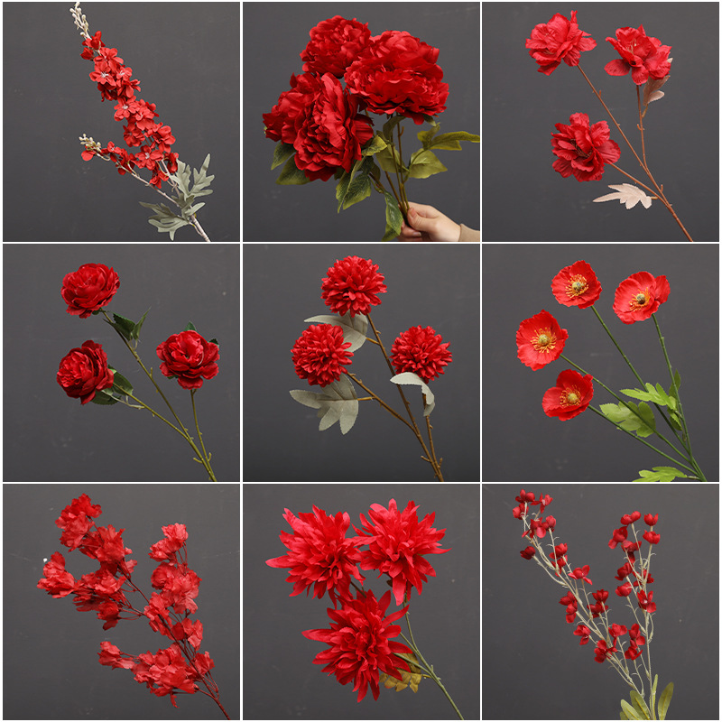 Red artificial flowers wedding decoration wedding arrangement ornaments silk flowers wedding ceiling florist artificial flowers wholesale