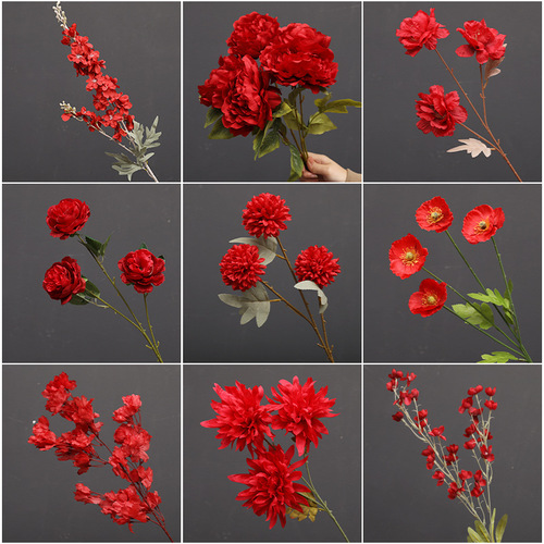 Red artificial flowers wedding decoration wedding arrangement ornaments silk flowers wedding ceiling florist artificial flowers wholesale