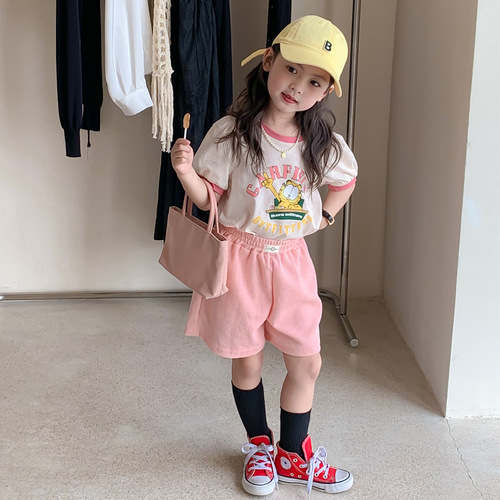 女童幼儿园运动套装童装夏款女宝韩版卡通印花t恤+短裤两件套