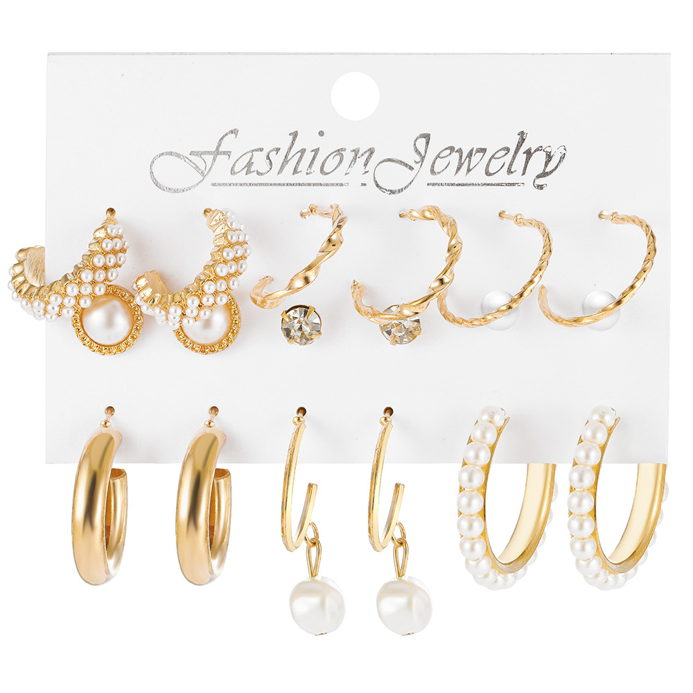 18g Weight Rhinestones Inlay Material Earrings Classification 1 Set Quantity Daily Occasion Imitation Pearl, Metal Material Star, Heart Shape Pattern Women'S Gender Plating Design Simple Style Style 1 Set Simple Style Star Heart Shape Plating Imitation Pearl Metal Rhinestones Earrings 6