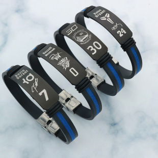 Factory wholesale NBA Kobe James basketball star men's sports luminous silicone stainless steel personality bracelet