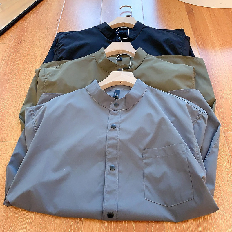 The mountains are wearing great beauty! Quick-drying outdoor mountaineering men's and women's loose stand collar long sleeve shirt men's spring solid color shirt